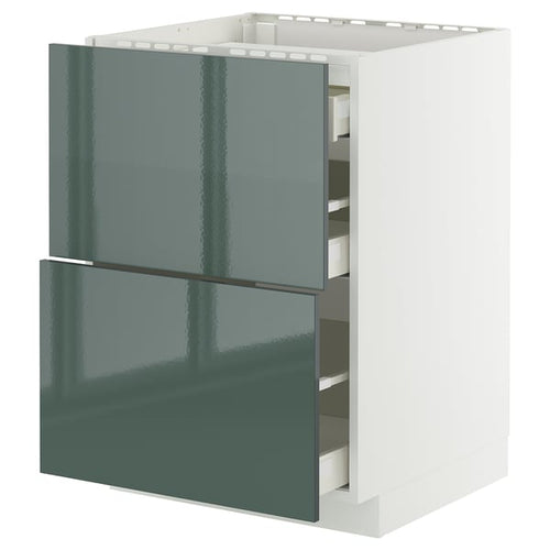 METOD / MAXIMERA - METOD / MAXIMERA Base cab f hob/2 fronts/3 drawers, white/Kallarp high-gloss dark grey-green, 60x60 cm