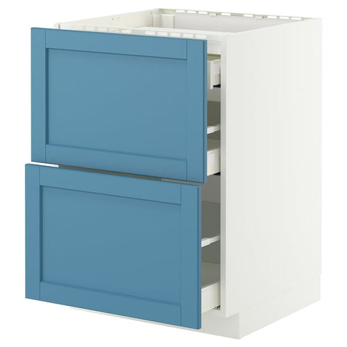 METOD / MAXIMERA base cab f hob/2 fronts/3 drawers, white/Lerhyttan blue, 60x60 cm