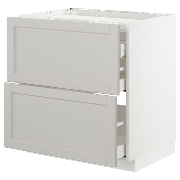 METOD / MAXIMERA - Base cab f hob/2 fronts/3 drawers, white/Lerhyttan light grey , 80x60 cm