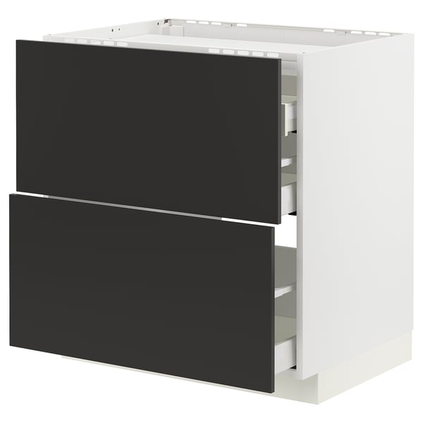 METOD / MAXIMERA - METOD / MAXIMERA Base cab f hob/2 fronts/3 drawers, white/Nickebo matt anthracite, 80x60 cm