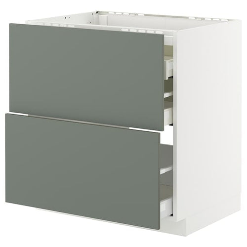 METOD / MAXIMERA - METOD / MAXIMERA Base cab f hob/2 fronts/3 drawers, white/Nickebo matt grey-green, 80x60 cm