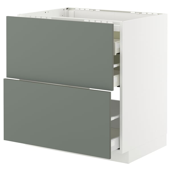 METOD / MAXIMERA base cab f hob/2 fronts/3 drawers, white/Nickebo matt grey-green, 80x60 cm