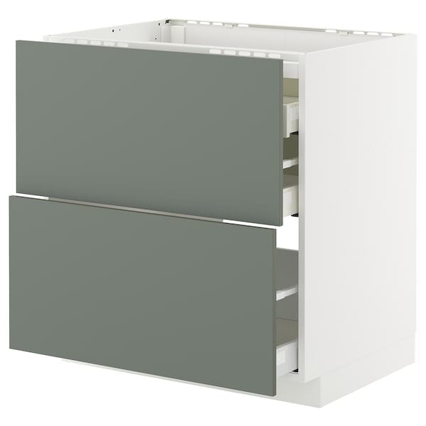 METOD / MAXIMERA - Base cab f hob/2 fronts/3 drawers, white/Nickebo matt grey-green, 80x60 cm