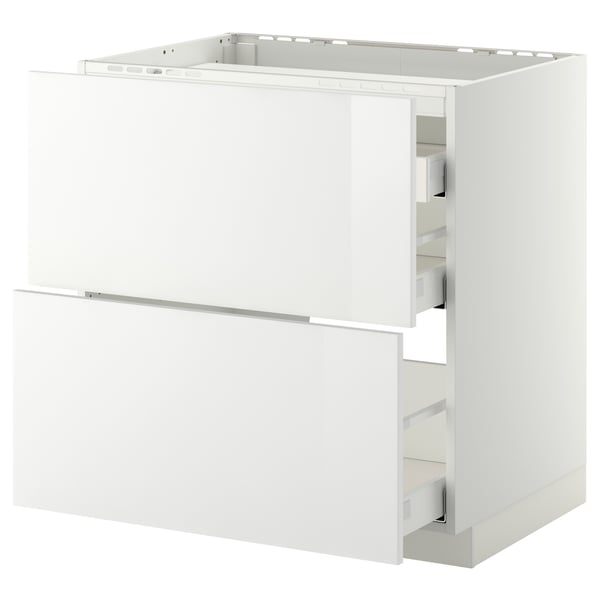 METOD / MAXIMERA - METOD / MAXIMERA Base cab f hob/2 fronts/3 drawers, white/Ringhult white, 80x60 cm