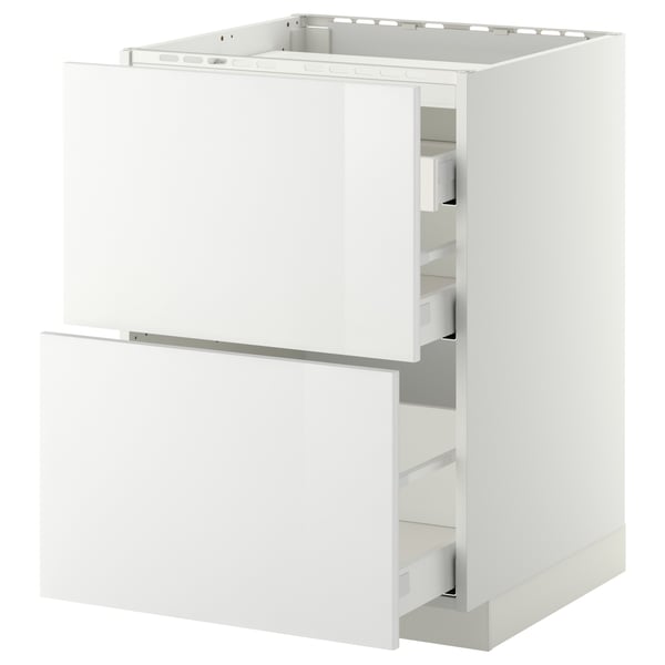 METOD / MAXIMERA - METOD / MAXIMERA Base cab f hob/2 fronts/3 drawers, white/Ringhult white, 60x60 cm