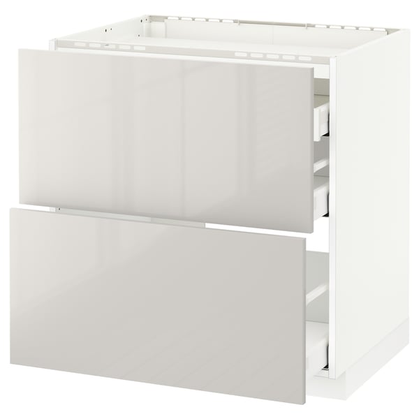 METOD / MAXIMERA base cab f hob/2 fronts/3 drawers, white/Ringhult light grey, 80x60 cm