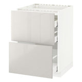 METOD / MAXIMERA base cab f hob/2 fronts/3 drawers, white/Ringhult light grey, 60x60 cm