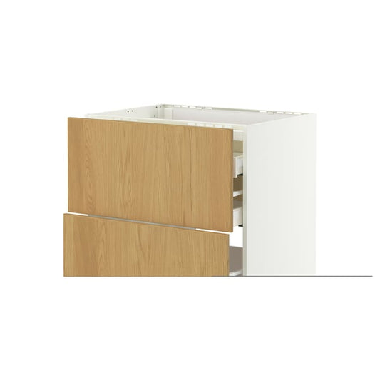 METOD / MAXIMERA base cab f hob/2 fronts/3 drawers, white/Sinarp oak veneer, 80x60 cm