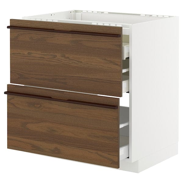 Ikea METOD / MAXIMERA - Cabinet p cooking/2fronts/3cassets, white/Stenstasta veneer dark brown ash,80x60 cm