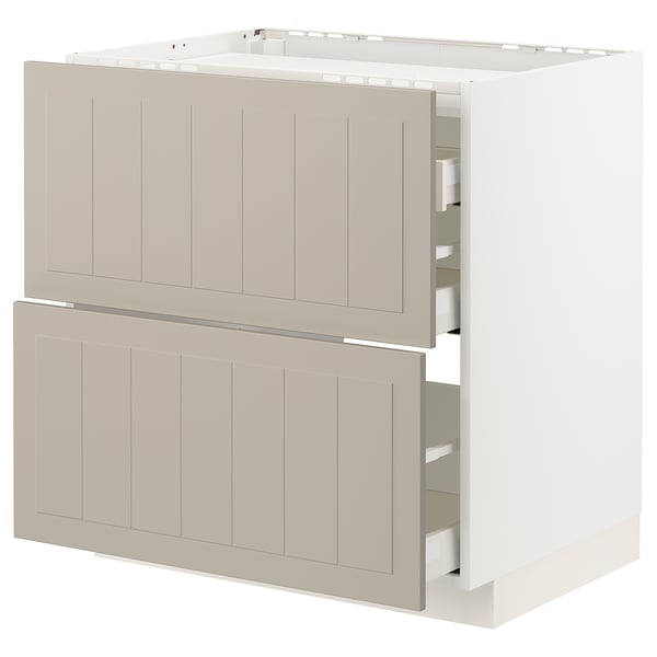 METOD / MAXIMERA - METOD / MAXIMERA Base cab f hob/2 fronts/3 drawers, white/Stensund beige, 80x60 cm
