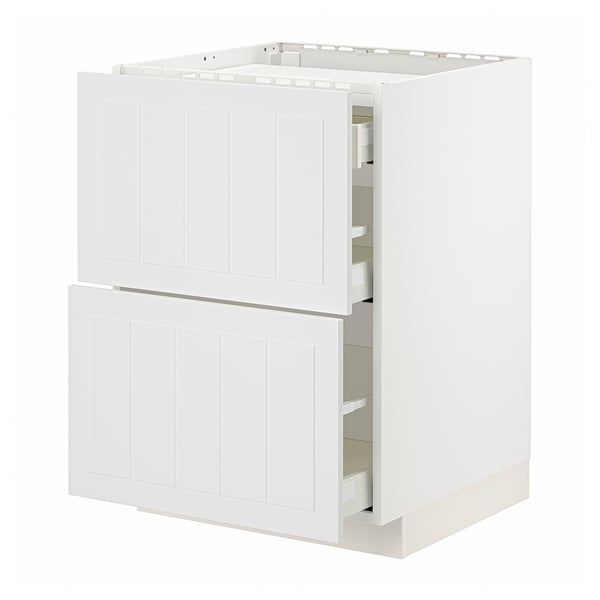 METOD / MAXIMERA base cab f hob/2 fronts/3 drawers, white/Stensund white, 60x60 cm