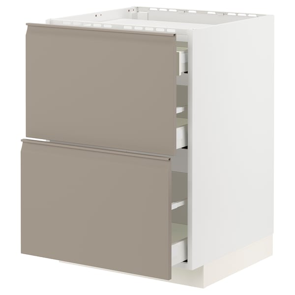 METOD / MAXIMERA - Base cab f hob/2 fronts/3 drawers, white/Upplöv matt dark beige