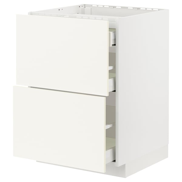 METOD / MAXIMERA - METOD / MAXIMERA Base cab f hob/2 fronts/3 drawers, white/Vallstena white, 60x60 cm