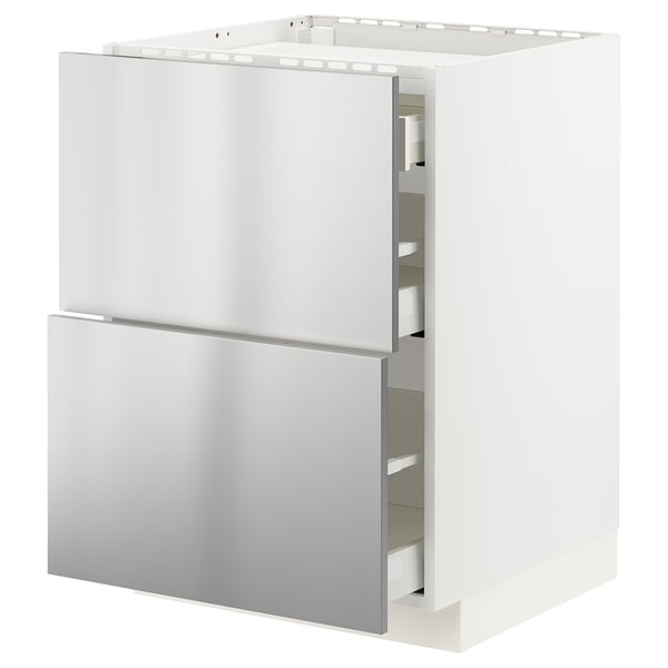 METOD / MAXIMERA - METOD / MAXIMERA Base cab f hob/2 fronts/3 drawers, white/Vårsta stainless steel, 60x60 cm