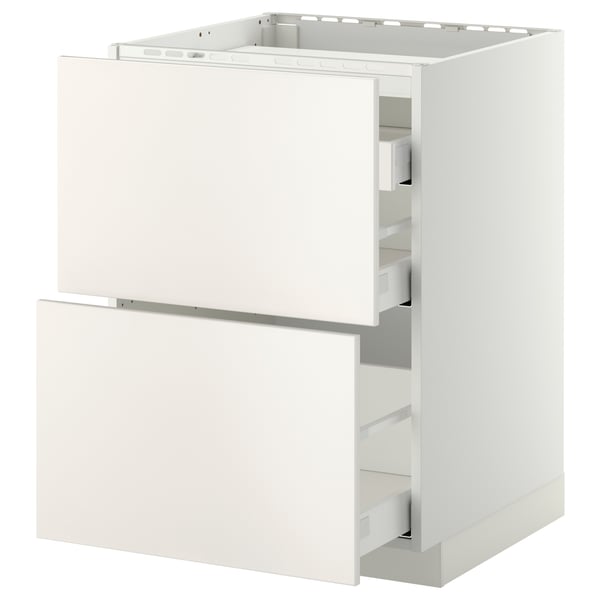 METOD / MAXIMERA - METOD / MAXIMERA Base cab f hob/2 fronts/3 drawers, white/Veddinge white, 60x60 cm