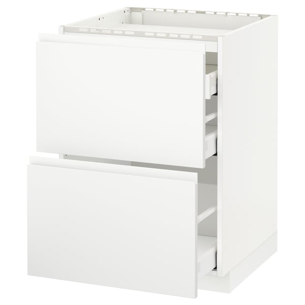 METOD / MAXIMERA - METOD / MAXIMERA Base cab f hob/2 fronts/3 drawers, white/Voxtorp matt white, 60x60 cm