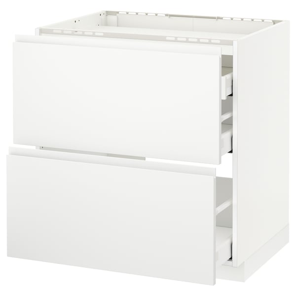 METOD / MAXIMERA base cab f hob/2 fronts/3 drawers, white/Voxtorp matt white, 80x60 cm