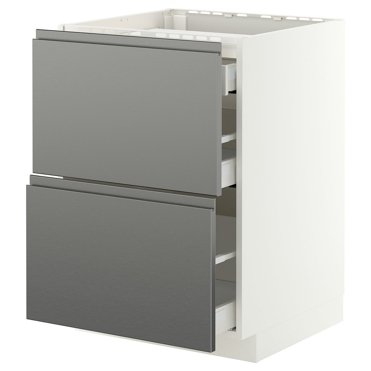 METOD / MAXIMERA base cab f hob/2 fronts/3 drawers, white/Voxtorp stainless steel effect, 60x60 cm