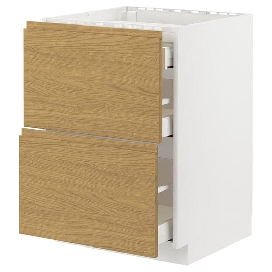 Ikea METOD / MAXIMERA - Base cab f hob/2 fronts/3 drawers, white/Voxtorp oak effect, 60x60 cm