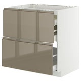 METOD / MAXIMERA base cab f hob/2 fronts/3 drawers, white/Voxtorp high-gloss dark grey-brown, 80x60 cm