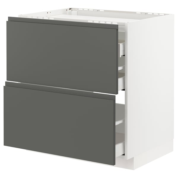 METOD / MAXIMERA base cab f hob/2 fronts/3 drawers, white/Voxtorp dark grey, 80x60 cm