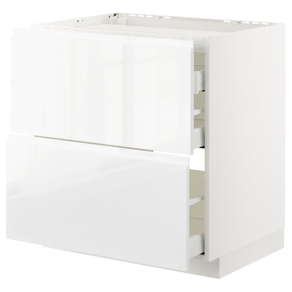 METOD / MAXIMERA - METOD / MAXIMERA Base cab f hob/2 fronts/3 drawers, white/Voxtorp high-gloss/white, 80x60 cm
