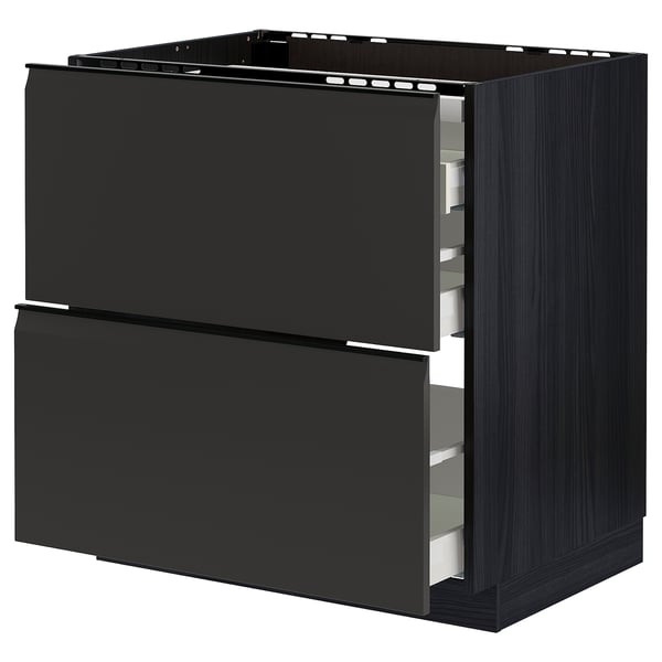 METOD / MAXIMERA base cab f hob/2 fronts/3 drawers, black/Upplöv matt anthracite, 80x60 cm