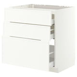 METOD / MAXIMERA base cab f hob/3 fronts/3 drawers, white/Aspudden matt white, 80x60 cm