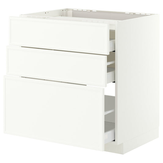 METOD / MAXIMERA base cab f hob/3 fronts/3 drawers, white/Aspudden matt white, 80x60 cm
