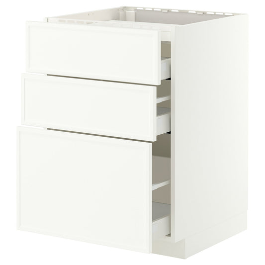 METOD / MAXIMERA base cab f hob/3 fronts/3 drawers, white/Aspudden matt white, 60x60 cm