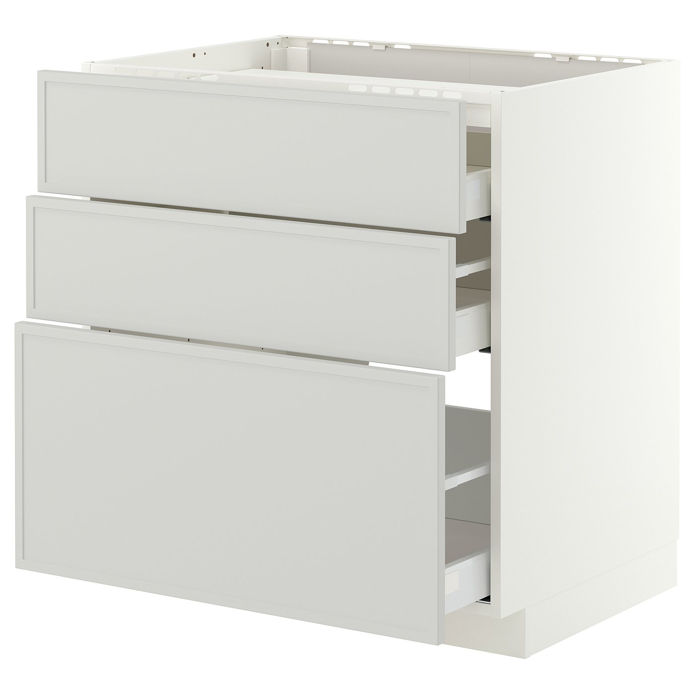 METOD / MAXIMERA base cab f hob/3 fronts/3 drawers, white/Aspudden light grey, 80x60 cm