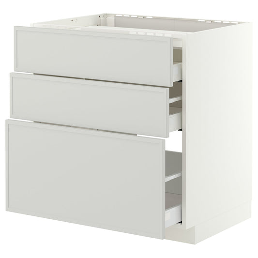 METOD / MAXIMERA base cab f hob/3 fronts/3 drawers, white/Aspudden light grey, 80x60 cm