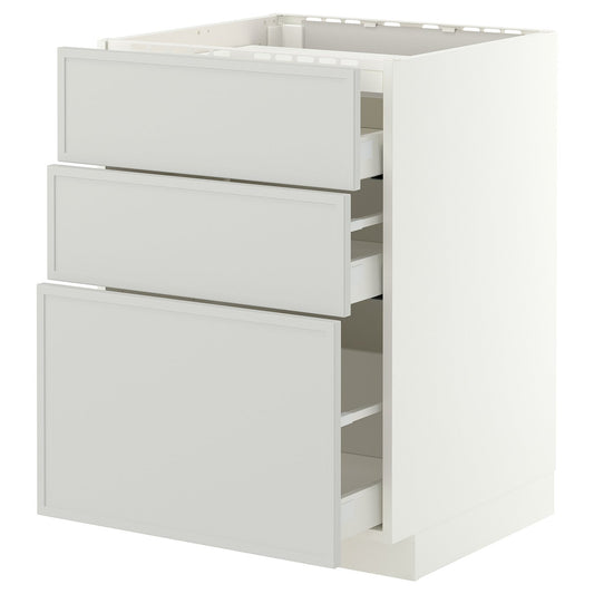 METOD / MAXIMERA base cab f hob/3 fronts/3 drawers, white/Aspudden light grey, 60x60 cm