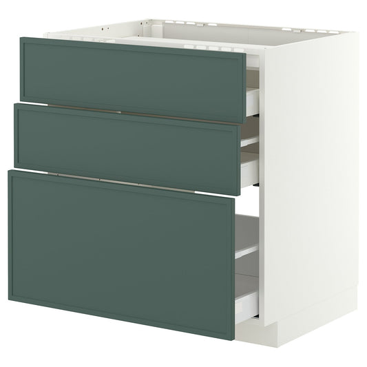 METOD / MAXIMERA base cab f hob/3 fronts/3 drawers, white/Aspudden dark grey-green, 80x60 cm