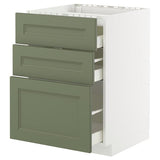 METOD / MAXIMERA base cab f hob/3 fronts/3 drawers, white/Axstad grey-green, 60x60 cm