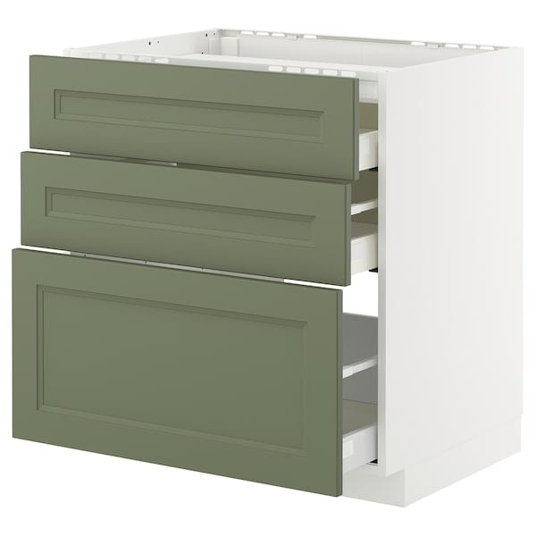 Ikea METOD / MAXIMERA - Cabinet p cooking/3frontals/3cassets, white/Axstad gray-green,80x60 cm