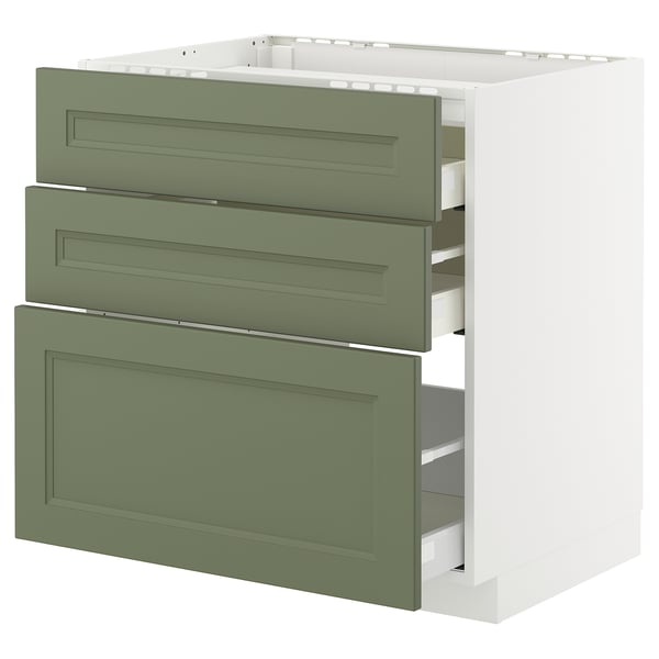 METOD / MAXIMERA - METOD / MAXIMERA Base cab f hob/3 fronts/3 drawers, white/Axstad grey-green, 80x60 cm