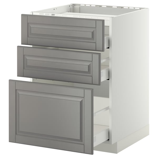 METOD / MAXIMERA - METOD / MAXIMERA Base cab f hob/3 fronts/3 drawers, white/Bodbyn grey, 60x60 cm