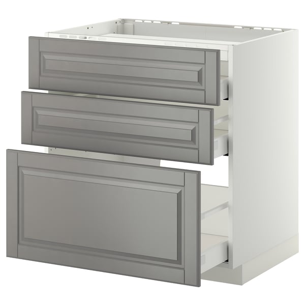 METOD / MAXIMERA - METOD / MAXIMERA Base cab f hob/3 fronts/3 drawers, white/Bodbyn grey, 80x60 cm