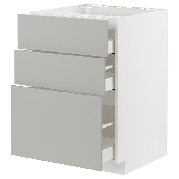 METOD / MAXIMERA - Base cab f hob/3 fronts/3 drawers, white/Havstorp light grey, 60x60 cm