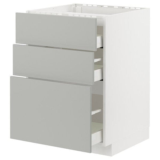 Ikea METOD / MAXIMERA - Base cab f hob/3 fronts/3 drawers, white/Havstorp light grey, 60x60 cm