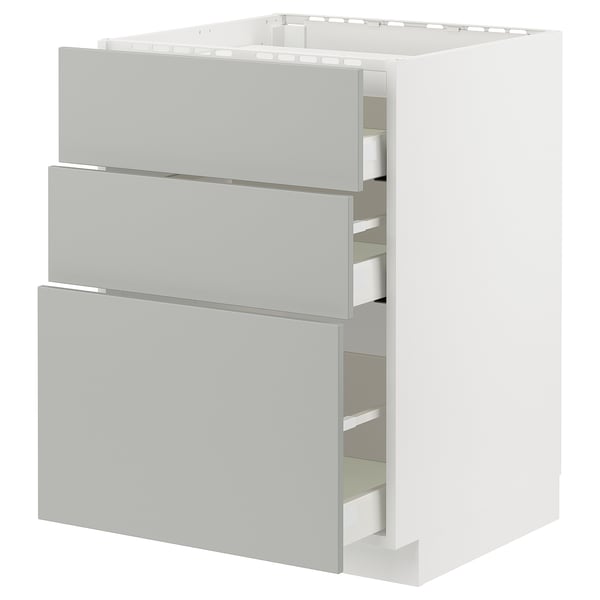 METOD / MAXIMERA base cab f hob/3 fronts/3 drawers, white/Havstorp light grey, 60x60 cm