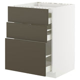 METOD / MAXIMERA base cab f hob/3 fronts/3 drawers, white/Havstorp brown-beige, 60x60 cm