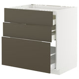 METOD / MAXIMERA base cab f hob/3 fronts/3 drawers, white/Havstorp brown-beige, 80x60 cm