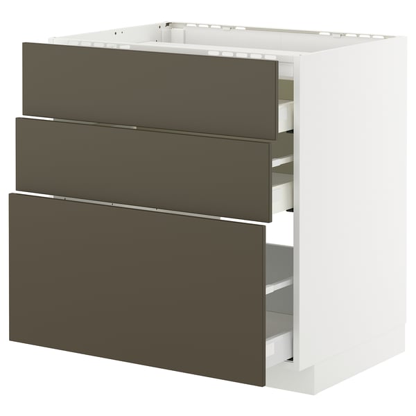METOD / MAXIMERA - METOD / MAXIMERA Base cab f hob/3 fronts/3 drawers, white/Havstorp brown-beige, 80x60 cm