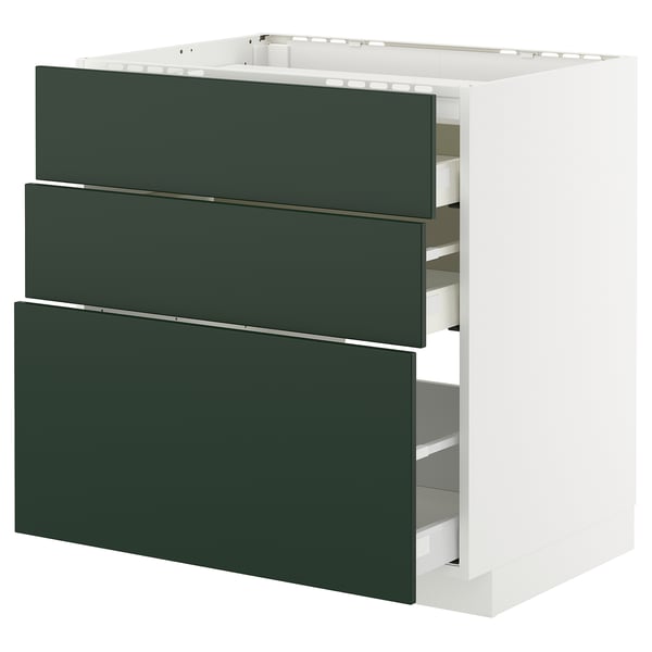 METOD / MAXIMERA - METOD / MAXIMERA Base cab f hob/3 fronts/3 drawers, white/Havstorp deep green, 80x60 cm