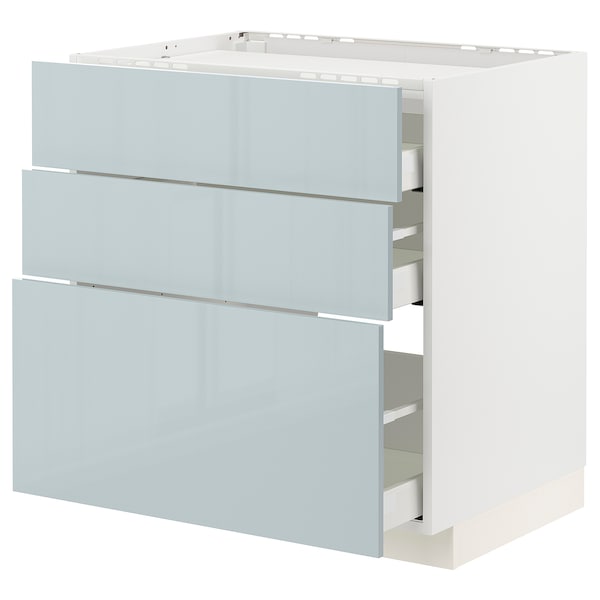 METOD / MAXIMERA - Base cab f hob/3 fronts/3 drawers, white/Kallarp light grey-blue, 80x60 cm