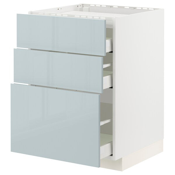 METOD / MAXIMERA - Base cab f hob/3 fronts/3 drawers, white/Kallarp light grey-blue, 60x60 cm