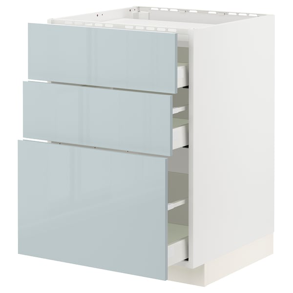 METOD / MAXIMERA - METOD / MAXIMERA Base cab f hob/3 fronts/3 drawers, white/Kallarp light grey-blue, 60x60 cm
