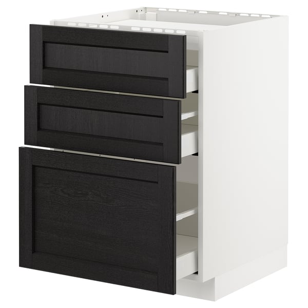 METOD / MAXIMERA - METOD / MAXIMERA Base cab f hob/3 fronts/3 drawers, white/Lerhyttan black stained, 60x60 cm